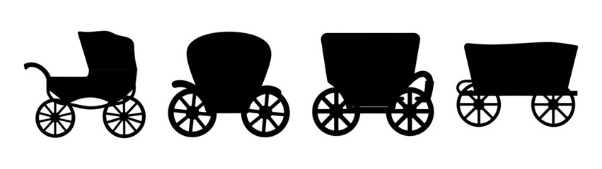 Vintage carriage silhouettes collection featuring old fashioned transportation forms