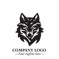 Fierce Head of Wolf Logo Symbol in Black on White Background with Bold Minimalist Modern Design