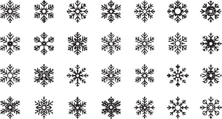 Detailed Line Art Snowflake Icon Set Winter Outline and Stroke Collection for Holiday Design