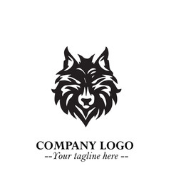 Fierce Head of Wolf Logo Symbol in Black on White Background with Bold Minimalist Modern Design