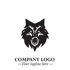 Fierce Head of Wolf Logo Symbol in Black on White Background with Bold Minimalist Modern Design
