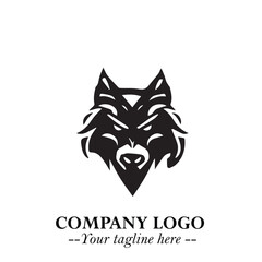 Fierce Head of Wolf Logo Symbol in Black on White Background with Bold Minimalist Modern Design