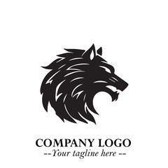 Fierce Head of Wolf Logo Symbol in Black on White Background with Bold Minimalist Modern Design