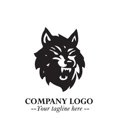 Fierce Head of Wolf Logo Symbol in Black on White Background with Bold Minimalist Modern Design