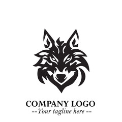 Fierce Head of Wolf Logo Symbol in Black on White Background with Bold Minimalist Modern Design