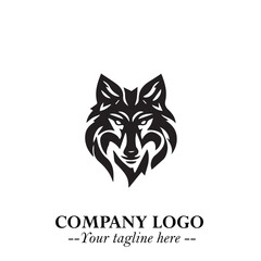 Fierce Head of Wolf Logo Symbol in Black on White Background with Bold Minimalist Modern Design