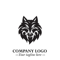 Fierce Head of Wolf Logo Symbol in Black on White Background with Bold Minimalist Modern Design