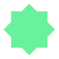 Flat green 8-point starburst 2D vector shape, energetic geometric design for attention-grabbing graphics, labels, or promotional content.

