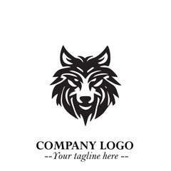 Fierce Head of Wolf Logo Symbol in Black on White Background with Bold Minimalist Modern Design