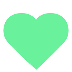 Flat green heart 2D vector shape, gentle geometric element for love, care, favorites, and emotional themes in design projects.

