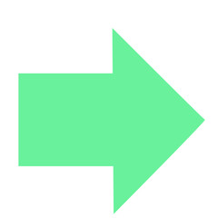 Flat green right arrow 2D vector shape, geometric flat element for forward navigation, progress, and directional cues in design.

