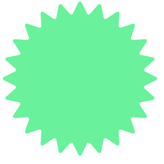 Flat green spiky circle 2D vector shape, energetic geometric design for branding, promotion, and vibrant digital content.


