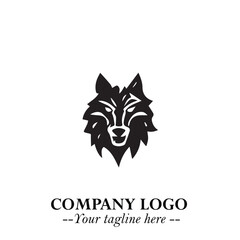 Fierce Head of Wolf Logo Symbol in Black on White Background with Bold Minimalist Modern Design