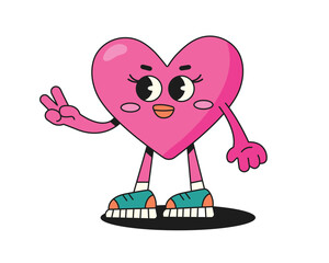 Cute pink hear character isolated on white background