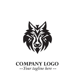 Fierce Head of Wolf Logo Symbol in Black on White Background with Bold Minimalist Modern Design