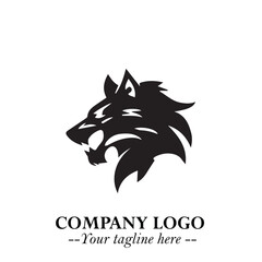 Fierce Head of Wolf Logo Symbol in Black on White Background with Bold Minimalist Modern Design