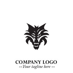 Fierce Head of Wolf Logo Symbol in Black on White Background with Bold Minimalist Modern Design
