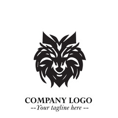 Fierce Head of Wolf Logo Symbol in Black on White Background with Bold Minimalist Modern Design