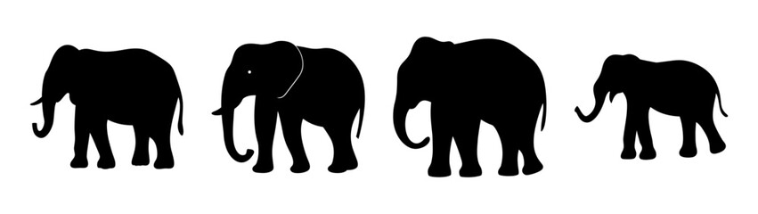 Obraz premium Four silhouette elephants various sizes standing side by side