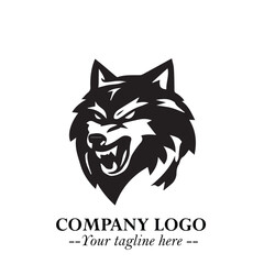 Fierce Head of Wolf Logo Symbol in Black on White Background with Bold Minimalist Modern Design
