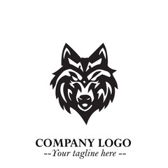 Fierce Head of Wolf Logo Symbol in Black on White Background with Bold Minimalist Modern Design