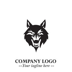Fierce Head of Wolf Logo Symbol in Black on White Background with Bold Minimalist Modern Design