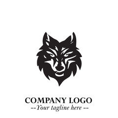 Fierce Head of Wolf Logo Symbol in Black on White Background with Bold Minimalist Modern Design