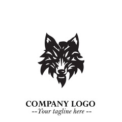 Fierce Head of Wolf Logo Symbol in Black on White Background with Bold Minimalist Modern Design