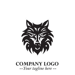 Fierce Head of Wolf Logo Symbol in Black on White Background with Bold Minimalist Modern Design