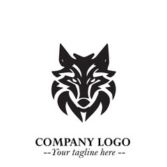 Fierce Head of Wolf Logo Symbol in Black on White Background with Bold Minimalist Modern Design