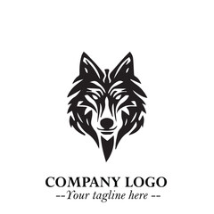 Fierce Head of Wolf Logo Symbol in Black on White Background with Bold Minimalist Modern Design