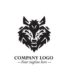 Fierce Head of Wolf Logo Symbol in Black on White Background with Bold Minimalist Modern Design