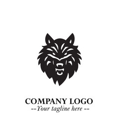 Fierce Head of Wolf Logo Symbol in Black on White Background with Bold Minimalist Modern Design