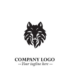 Fierce Head of Wolf Logo Symbol in Black on White Background with Bold Minimalist Modern Design