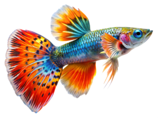 Colorful guppy fish isolated on transparent background in a studio setting