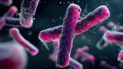 Detailed Microscopic View of Pink and Purple Bacteria Cells, Scientific Visualization of Microorganisms, Microbiology and Bacteriology Concept