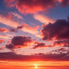Obraz premium Dramatic Sunset Sky with Fiery Clouds and Glowing Horizon