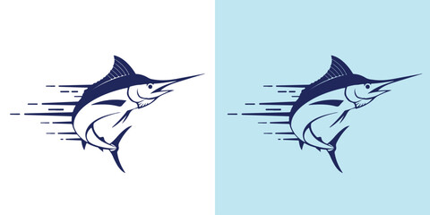 Dynamic Marlin Fish Logo in Flat Geometric Style
