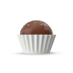 A rich and indulgent chocolate truffle topped with fine chocolate shavings, encased in a white paper cup. A perfect gourmet treat for any occasion., isolated PNG