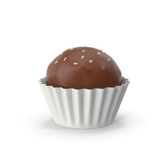 Smooth chocolate truffle in a fluted white paper candy cup, isolated PNG