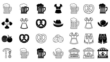 Oktoberfest icons and symbols related to German beer, food, and culture
