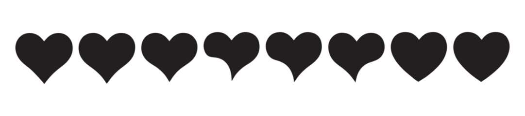 Various simple black vector heart love icon set.