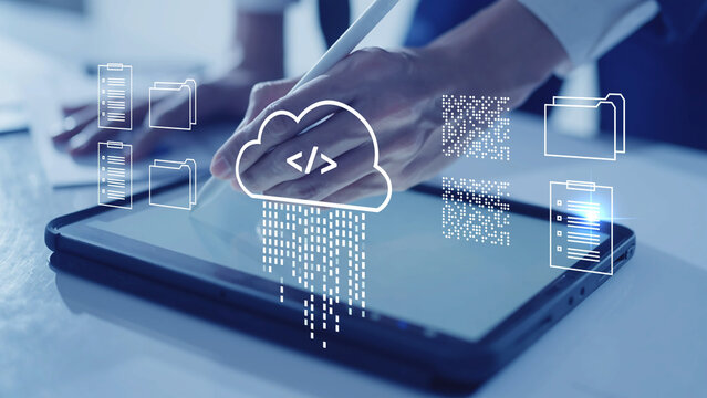 Virtual office AI Cloud storage database system, file storage digital transformation technology, file access, doc sharing business finance, AI-powered analyze big data analyze, AI performance - Powered by Adobe