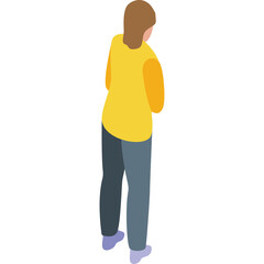 Isometric Person Standing Back View Wearing Yellow Top and Blue Pants with Purple Shoes on Transparent Background 3D Render