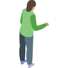 Isometric Person Wearing Green Long Sleeve Shirt and Blue Pants Reaching Out With Left Hand on Transparent Background