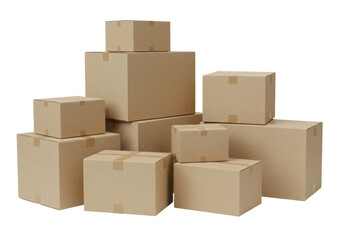 Fototapeta premium Stack of cardboard boxes transparent background cutout png