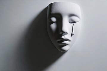 Single tear track flows down a blank, emotionless face under soft lighting Generative AI