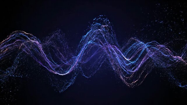 Seamlessly Looping Video featuring energy lines of shimmering particles forming a beautiful abstract light trail motion flow, vibrant, power