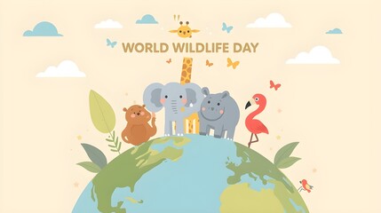 World Wildlife Day Illustration with Animals A celebration of biodiversity with animals 