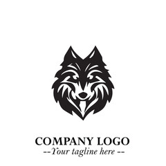 Fierce Head of Wolf Logo Symbol in Black on White Background with Bold Minimalist Modern Design